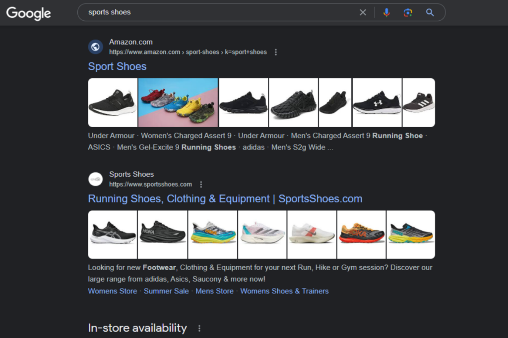 TrioSEO - SERP - SERP Examples - sports shoes