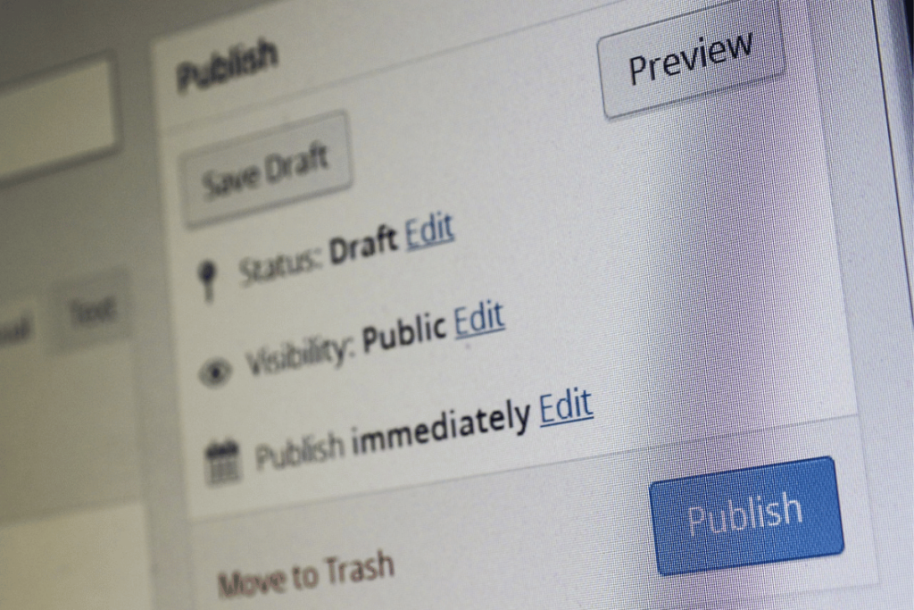 Close-up of a CMS screen with the 'Publish' button highlighted.