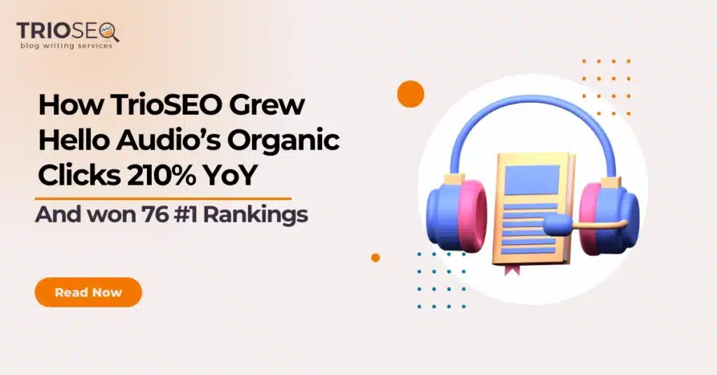 Featured Image - How TrioSEO Grew Hello Audio’s Organic Clicks 210% YoY (and won 76 #1 Rankings)